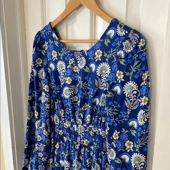 Springfield Floral Blue Midi Dress Long Balloon Sleeve Empire Boho Feminine - Picture 4 of 15